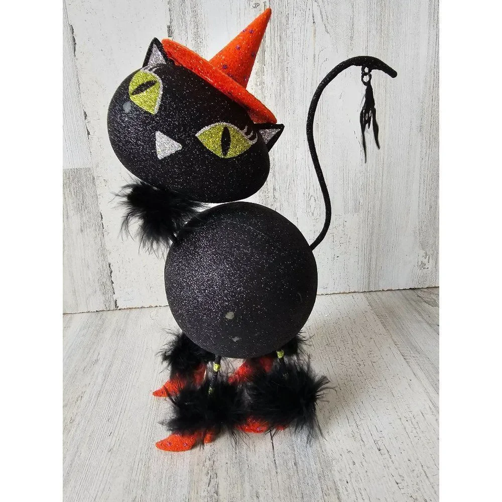 Pier 1 glitter cat bat Halloween vintage rare‎ decor fabulous glitter